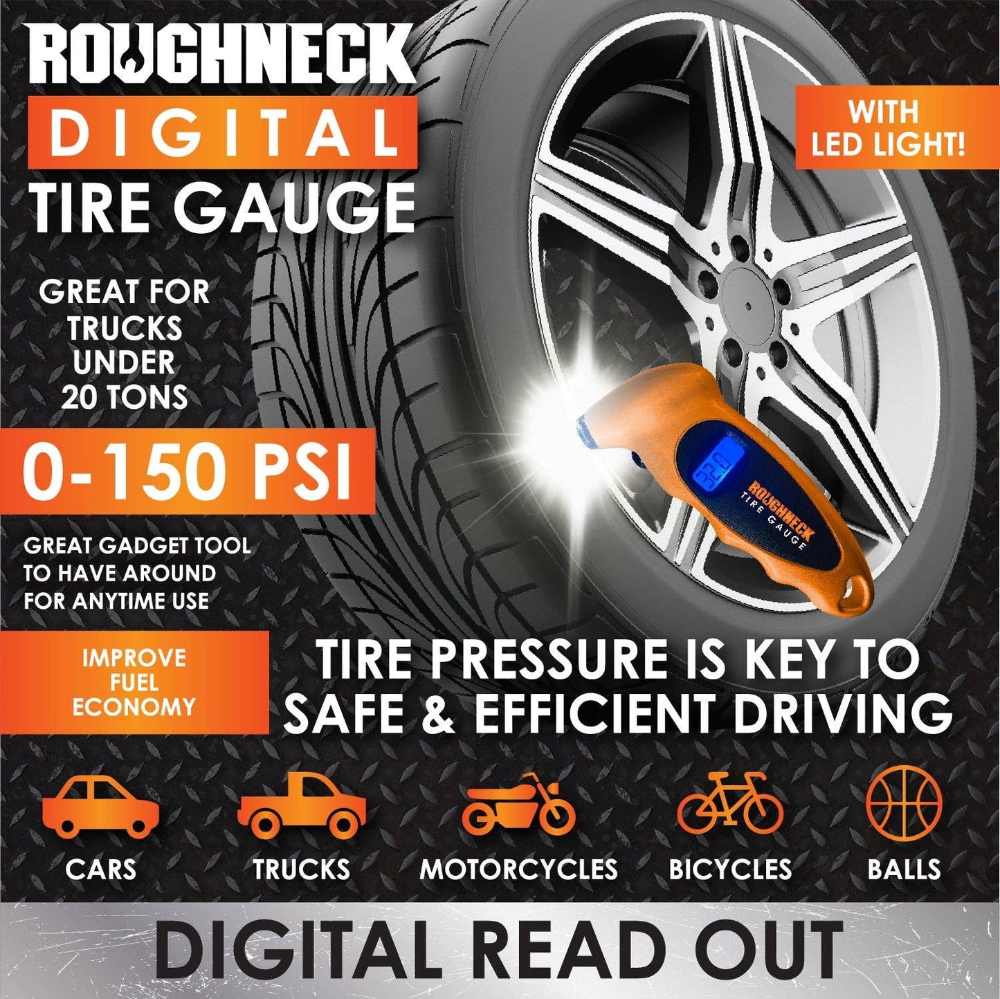 Roughneck Digital Tire Gauge & LED Light