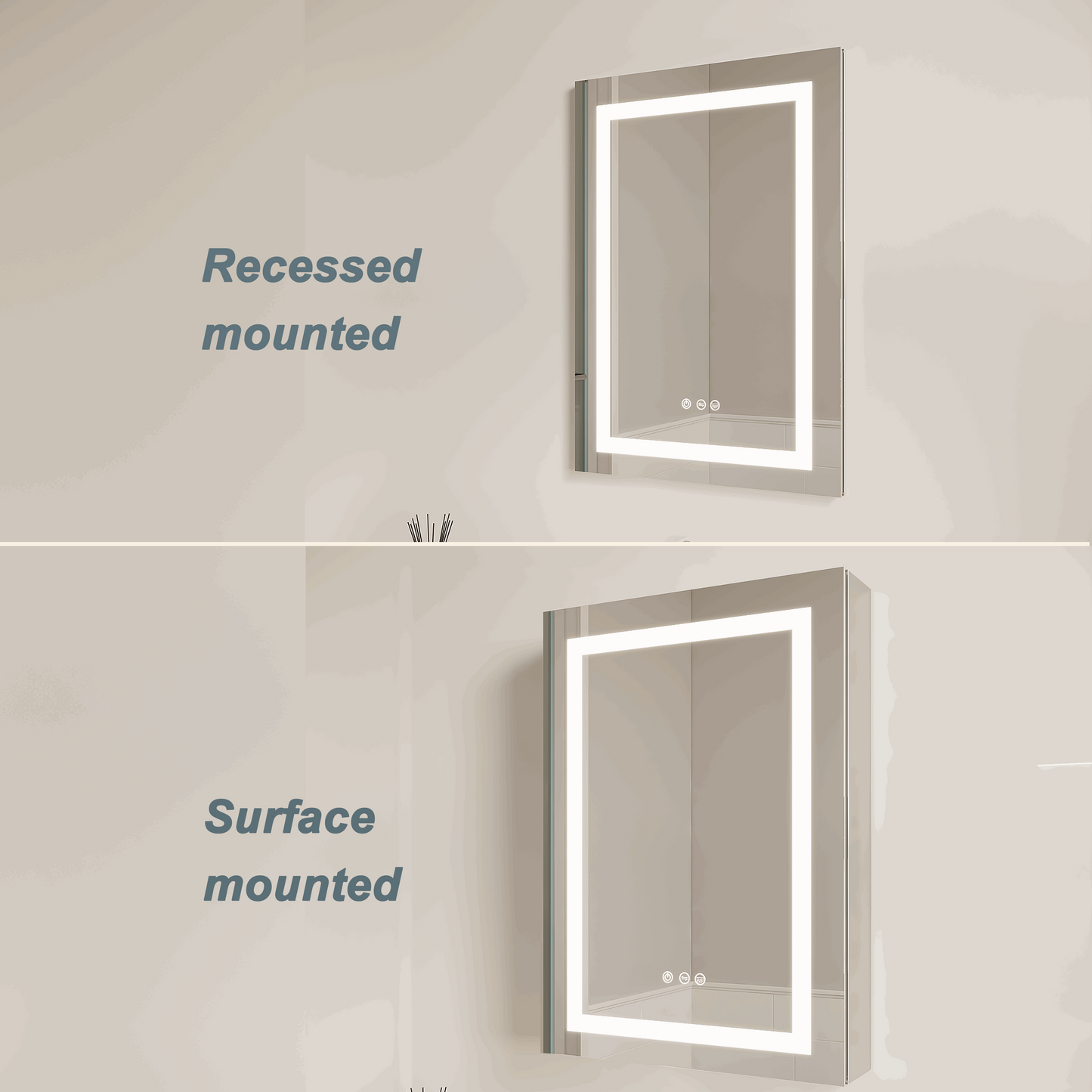 26x20 inch Bathroom Medicine Cabinet with LED Mirror, Anti-Fog, Waterproof, 3000K~6000K Single Door Lighted Bathroom Cabinet with Touch Swich, Dimmable,Recessed or Surface Mount (Left Door)