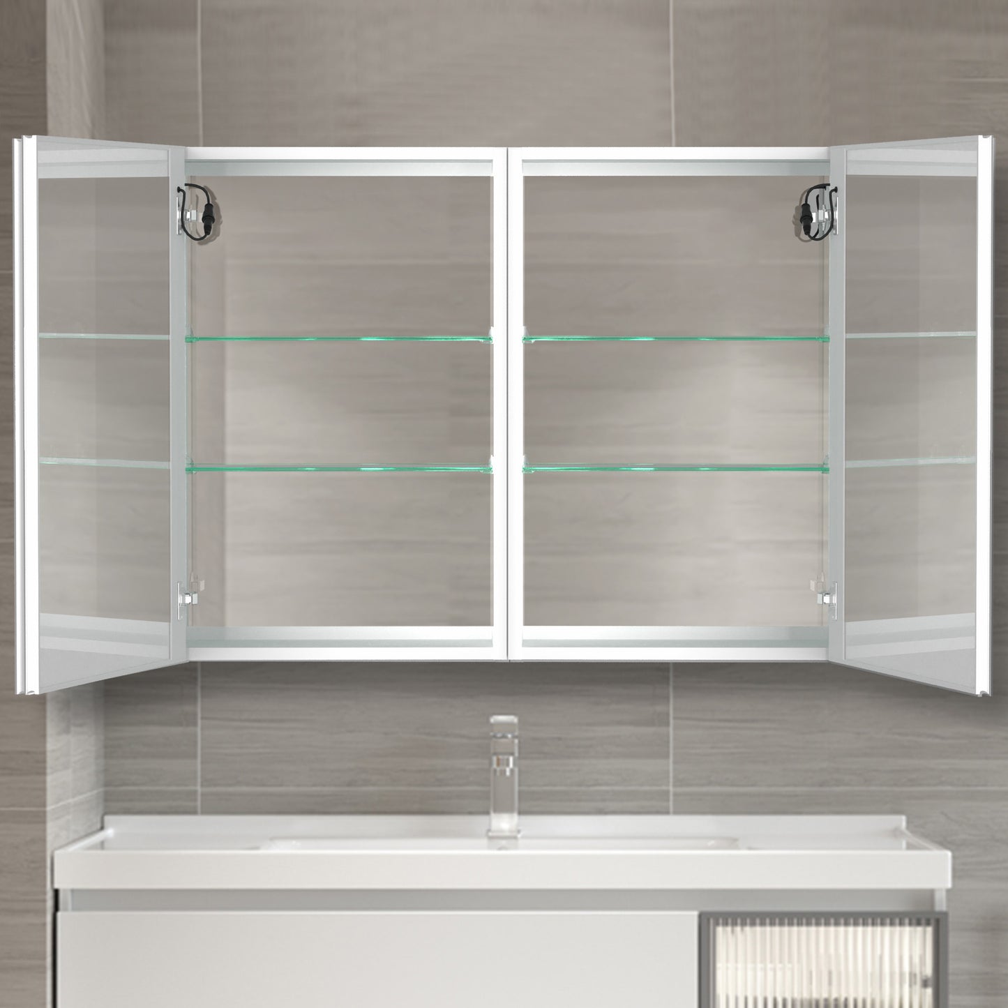 40x30 Inch LED Bathroom Medicine Cabinet Surface Mount Double Door Lighted Medicine Cabinet, Medicine Cabinets for Bathroom with Mirror Defogging, Dimmer White