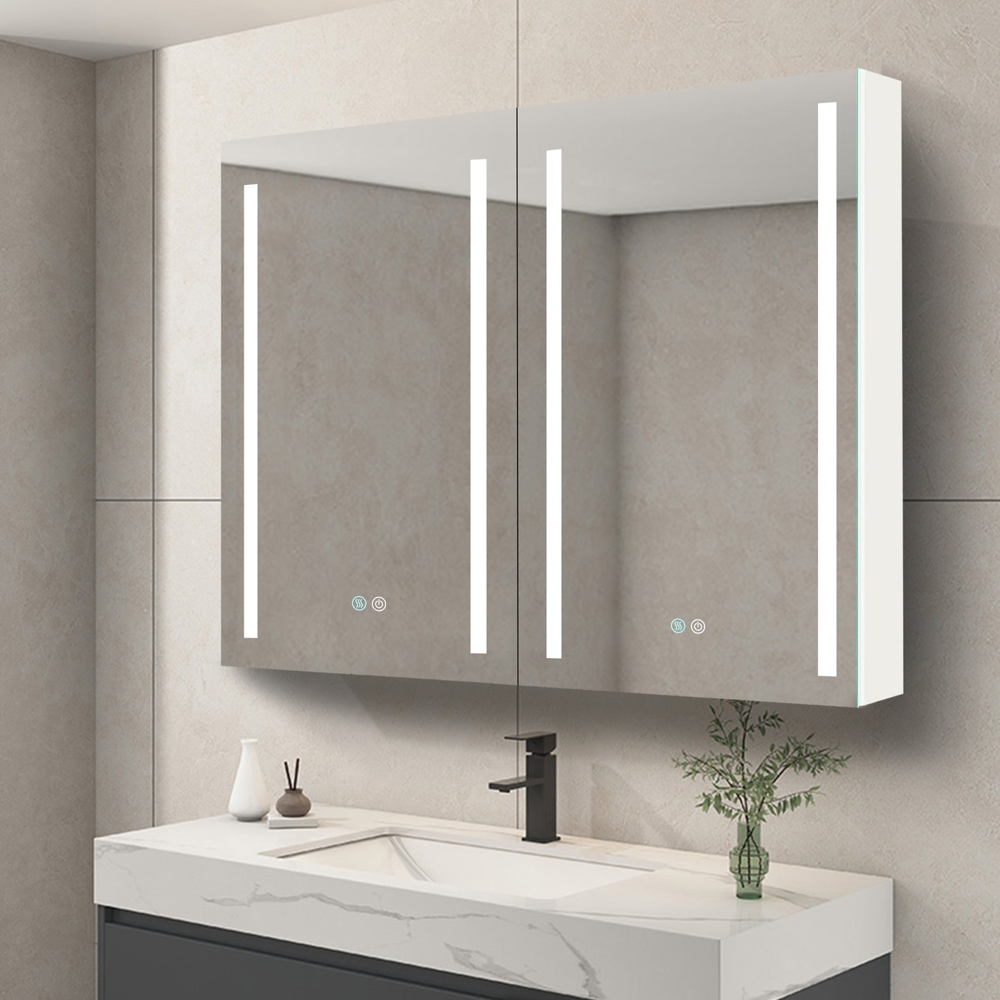 40x30 Inch LED Bathroom Medicine Cabinet Surface Mount Double Door Lighted Medicine Cabinet, Medicine Cabinets for Bathroom with Mirror Defogging, Dimmer White