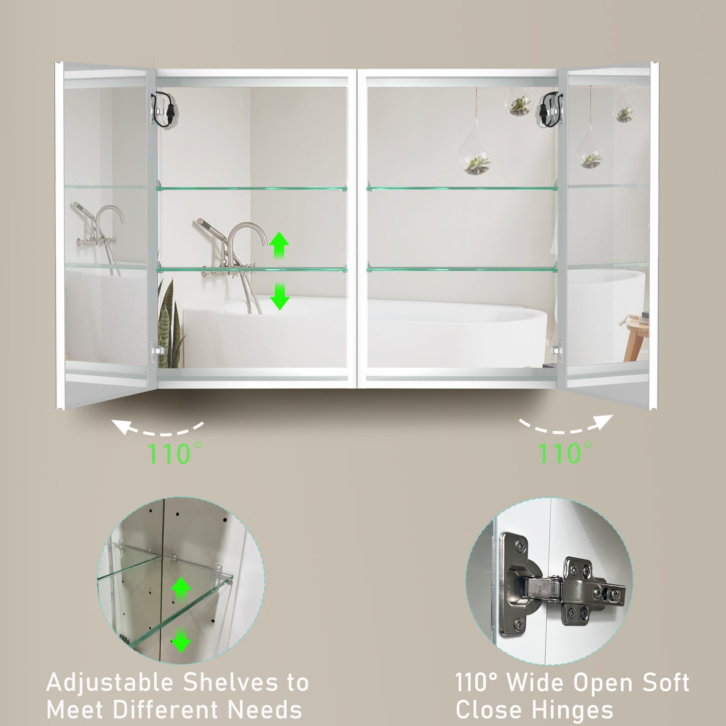 40x30 Inch LED Bathroom Medicine Cabinet Surface Mount Double Door Lighted Medicine Cabinet, Medicine Cabinets for Bathroom with Mirror Defogging, Dimmer White