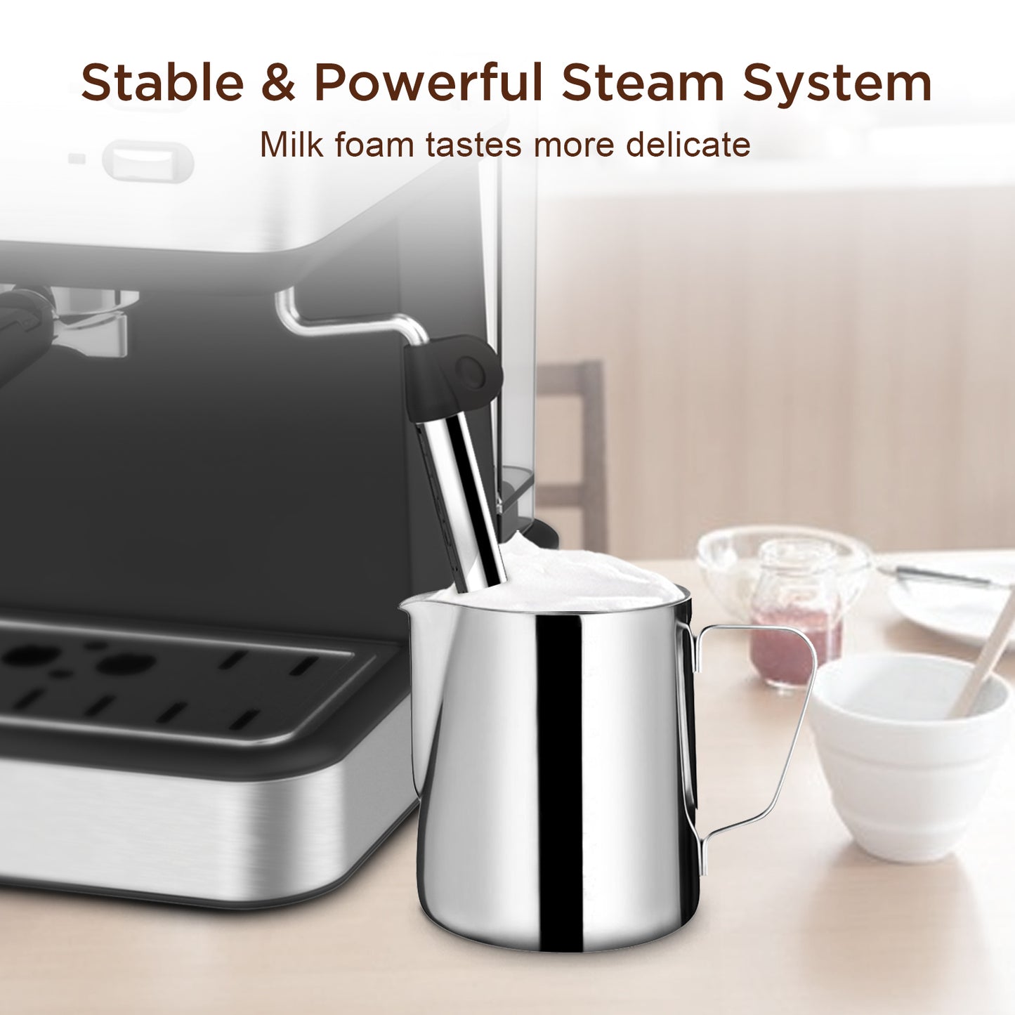 Geek Chef Espresso Machine, Espresso and Cappuccino latte Maker 20 Bar Pump Coffee Machine Compatible with ESE POD capsules filter&Milk Frother Steam Wand,950W,1.5L Water Tank Ban on Amazon