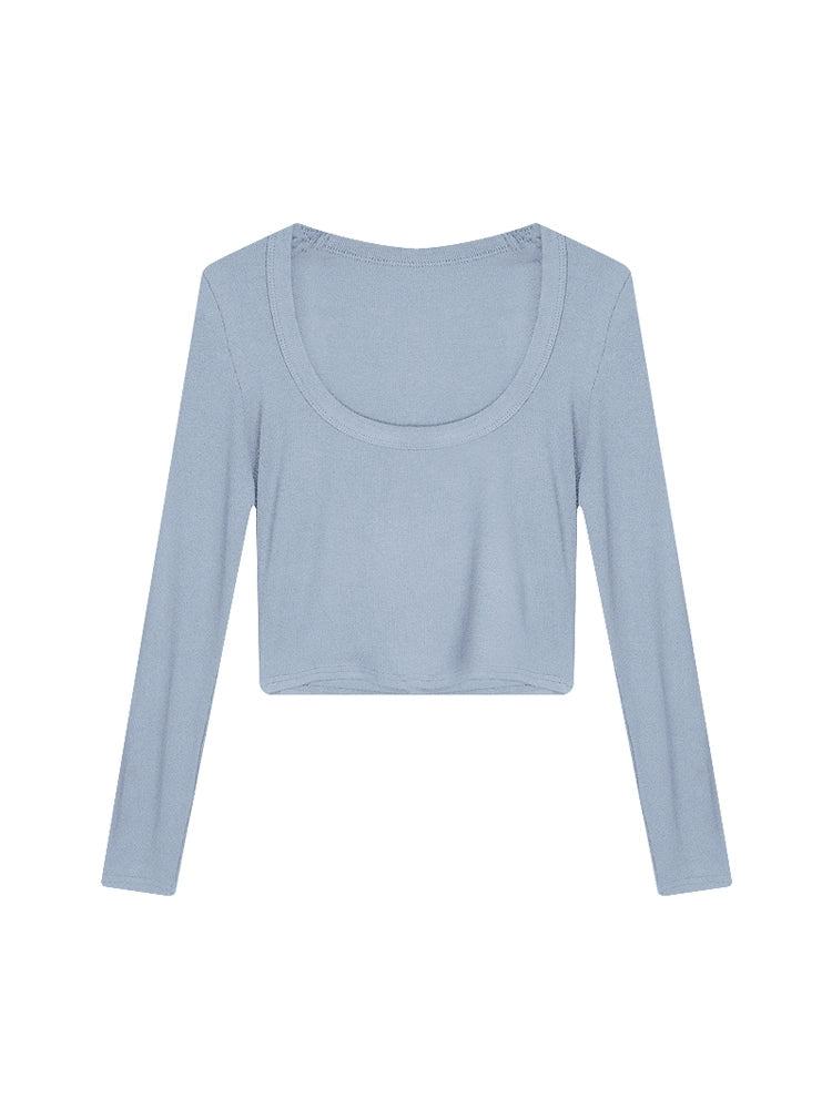 Amazing U-Neck Women's Autumn Retro Long Sleeve Underwear Top Slim T-shirt