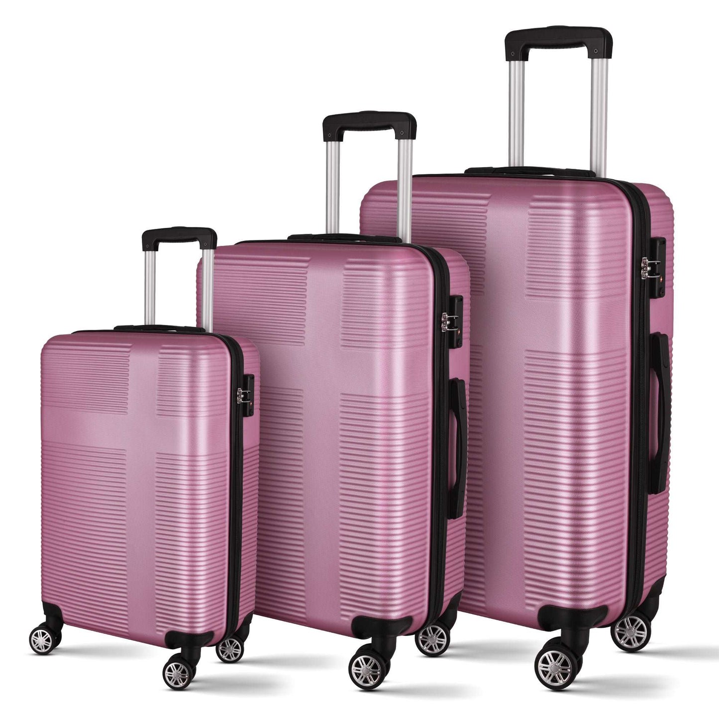 3 Piece Luggage with TSA Lock ABS, Durable Luggage Set, Lightweight Suitcase with Hooks, Spinner Wheels Cross Stripe Luggage Sets 20in/24in/28in
