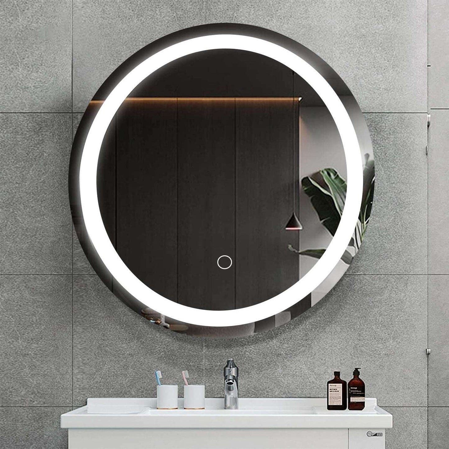 24 Inch LED Round Bathroom Mirror ANTI-FOGGING AND WATERPROOF