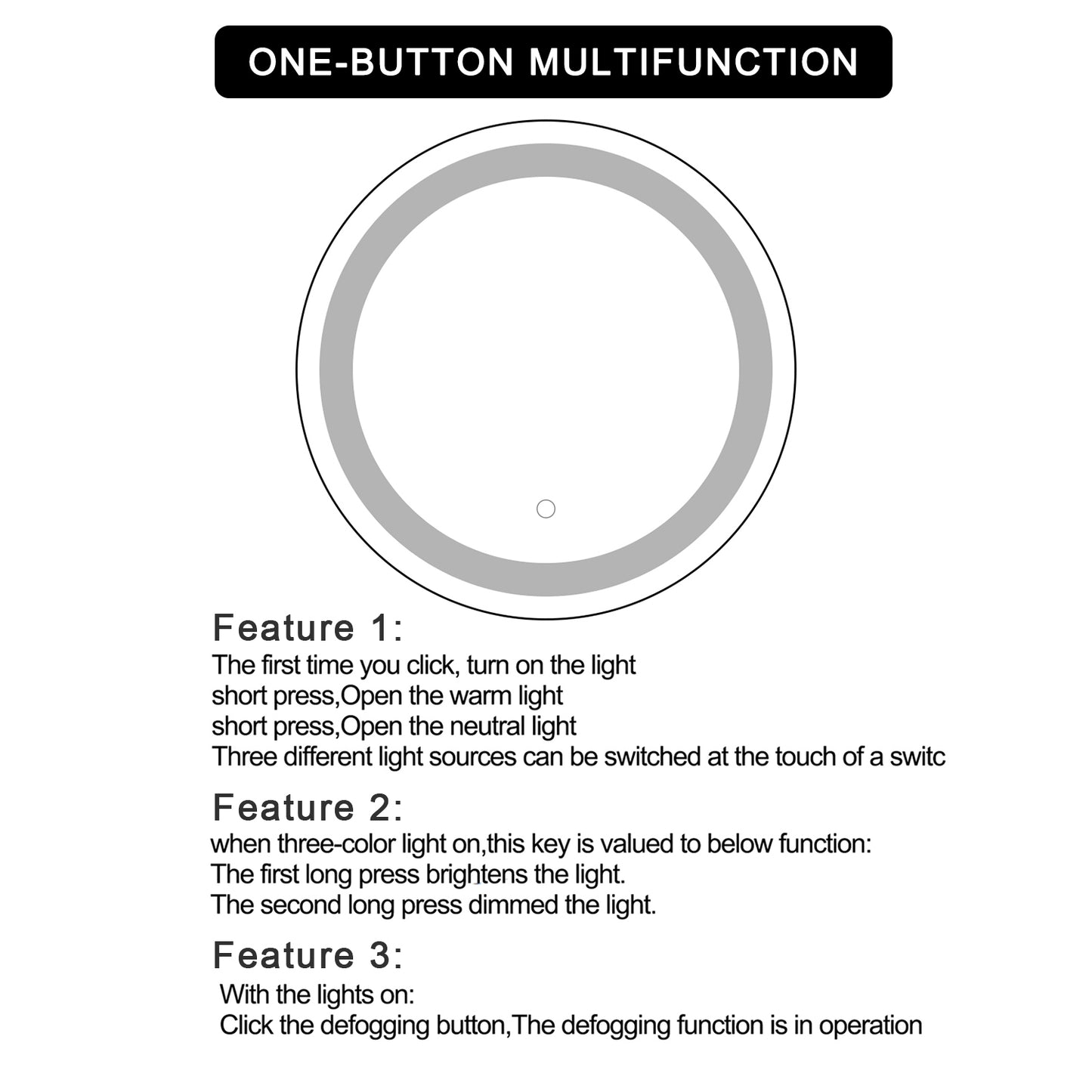24 Inch LED Round Bathroom Mirror ANTI-FOGGING AND WATERPROOF