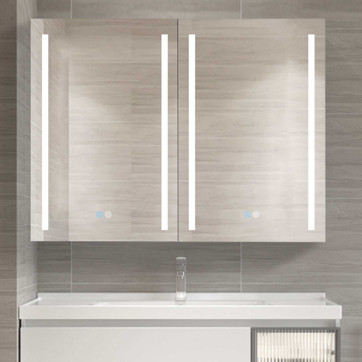 40x30 Inch LED Bathroom Medicine Cabinet Surface Mount Double Door Lighted Medicine Cabinet, Medicine Cabinets for Bathroom with Mirror Defogging, Dimmer White