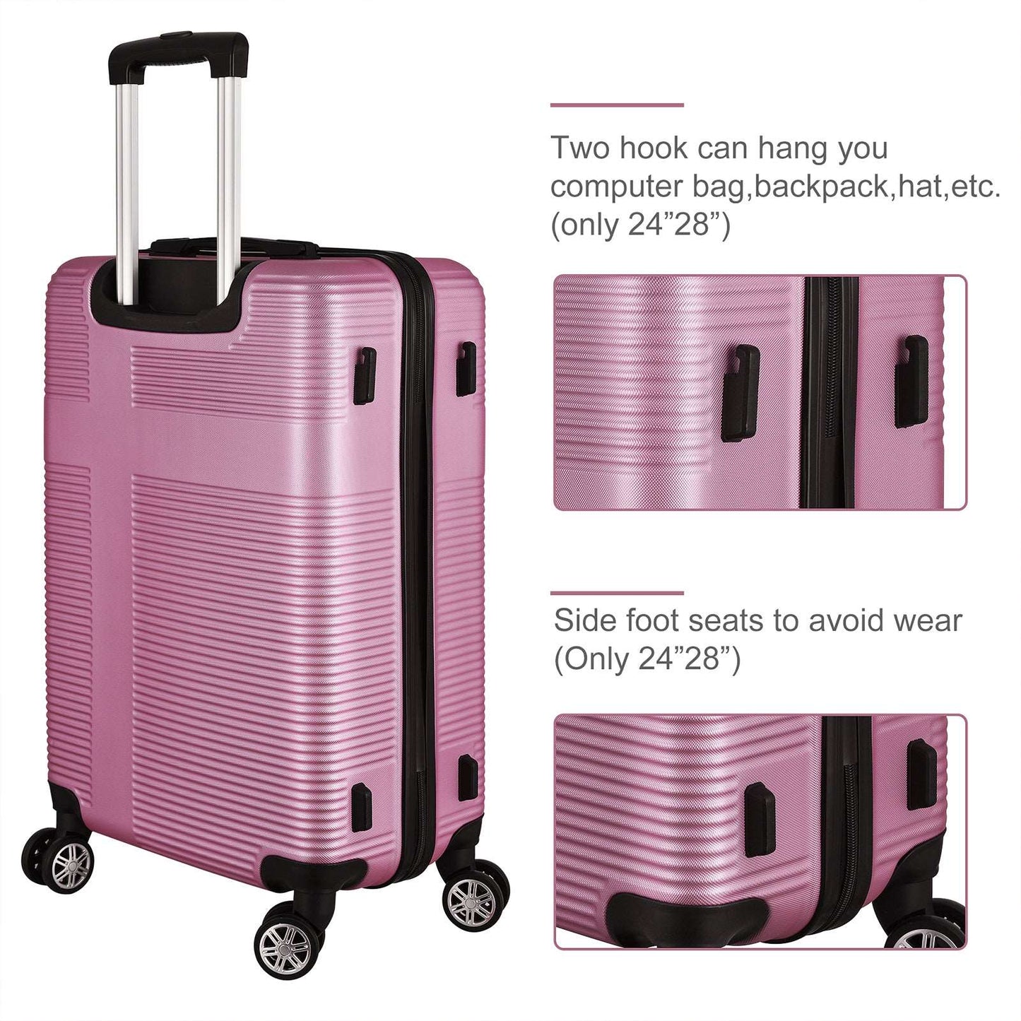 3 Piece Luggage with TSA Lock ABS, Durable Luggage Set, Lightweight Suitcase with Hooks, Spinner Wheels Cross Stripe Luggage Sets 20in/24in/28in