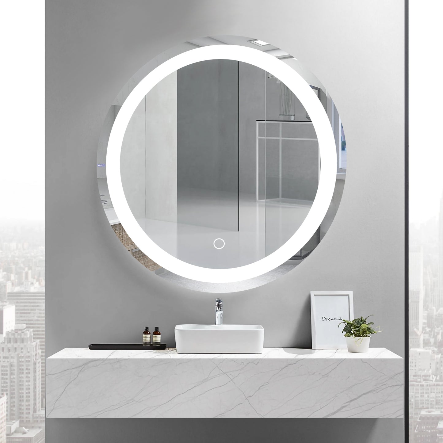 24 Inch LED Round Bathroom Mirror ANTI-FOGGING AND WATERPROOF