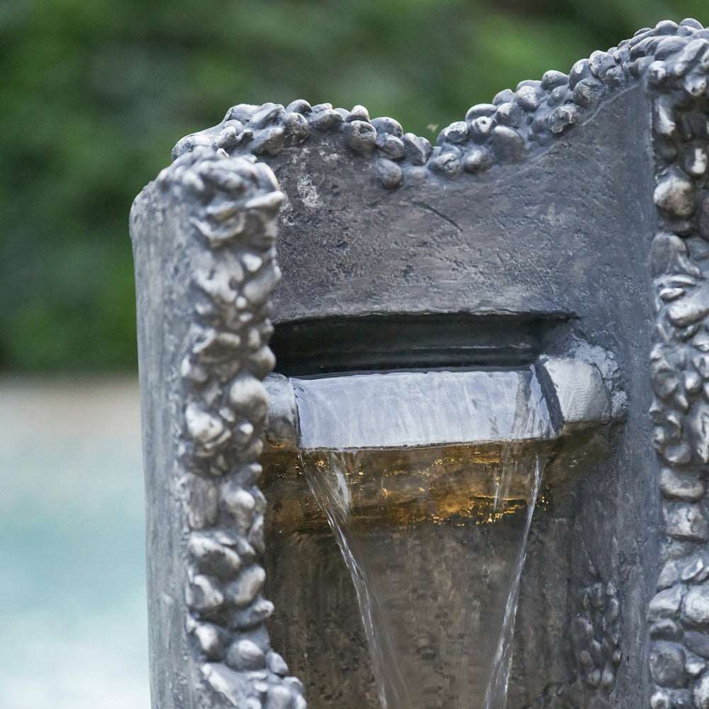 15.5x15.5x48" Large Contemporary Outdoor Water Fountain with Light, Unique Gray Waterfall Fountain