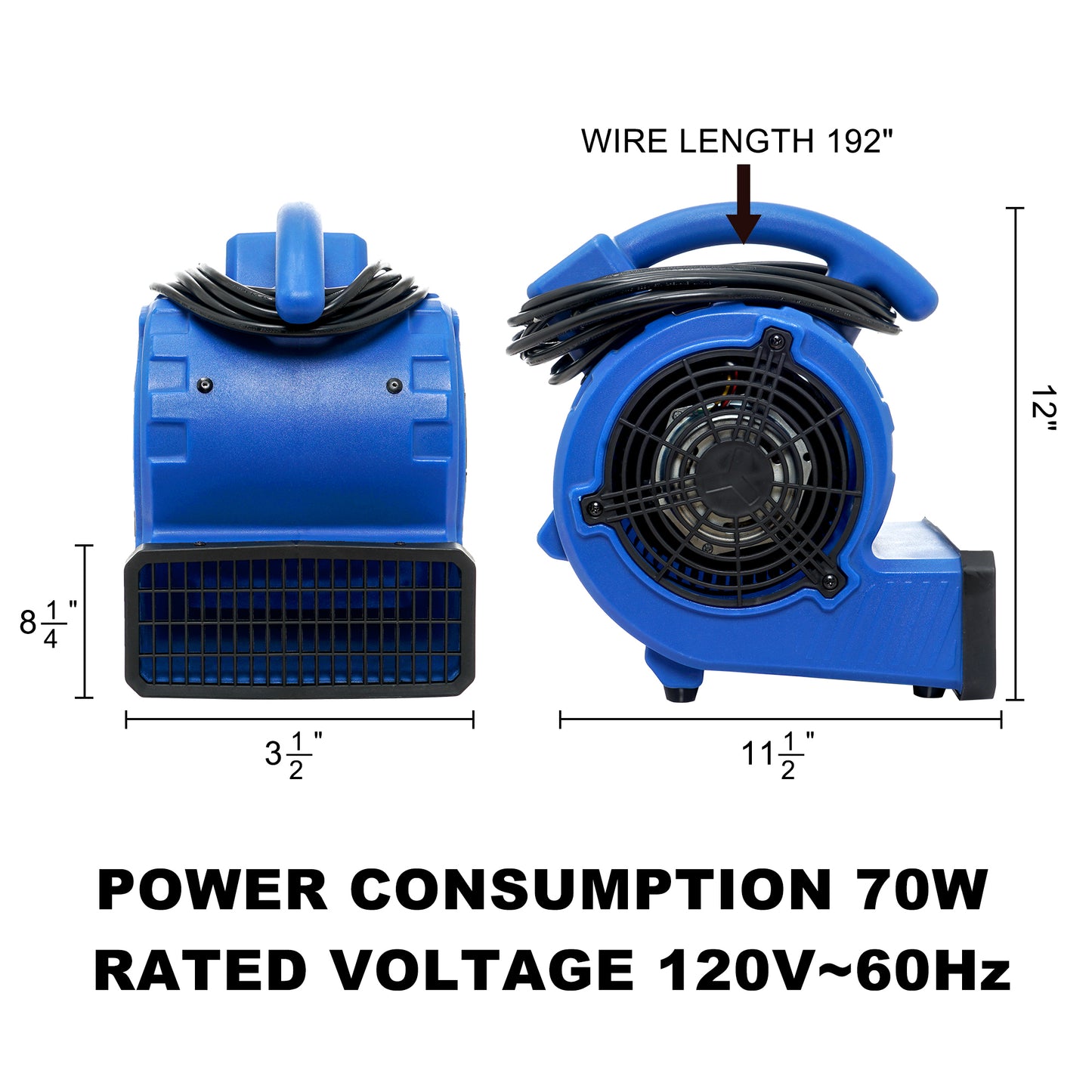 Simple Deluxe Air Mover, 305 CFM Mini Floor Blower Fan for Water Damage, Blue, 12 Inch