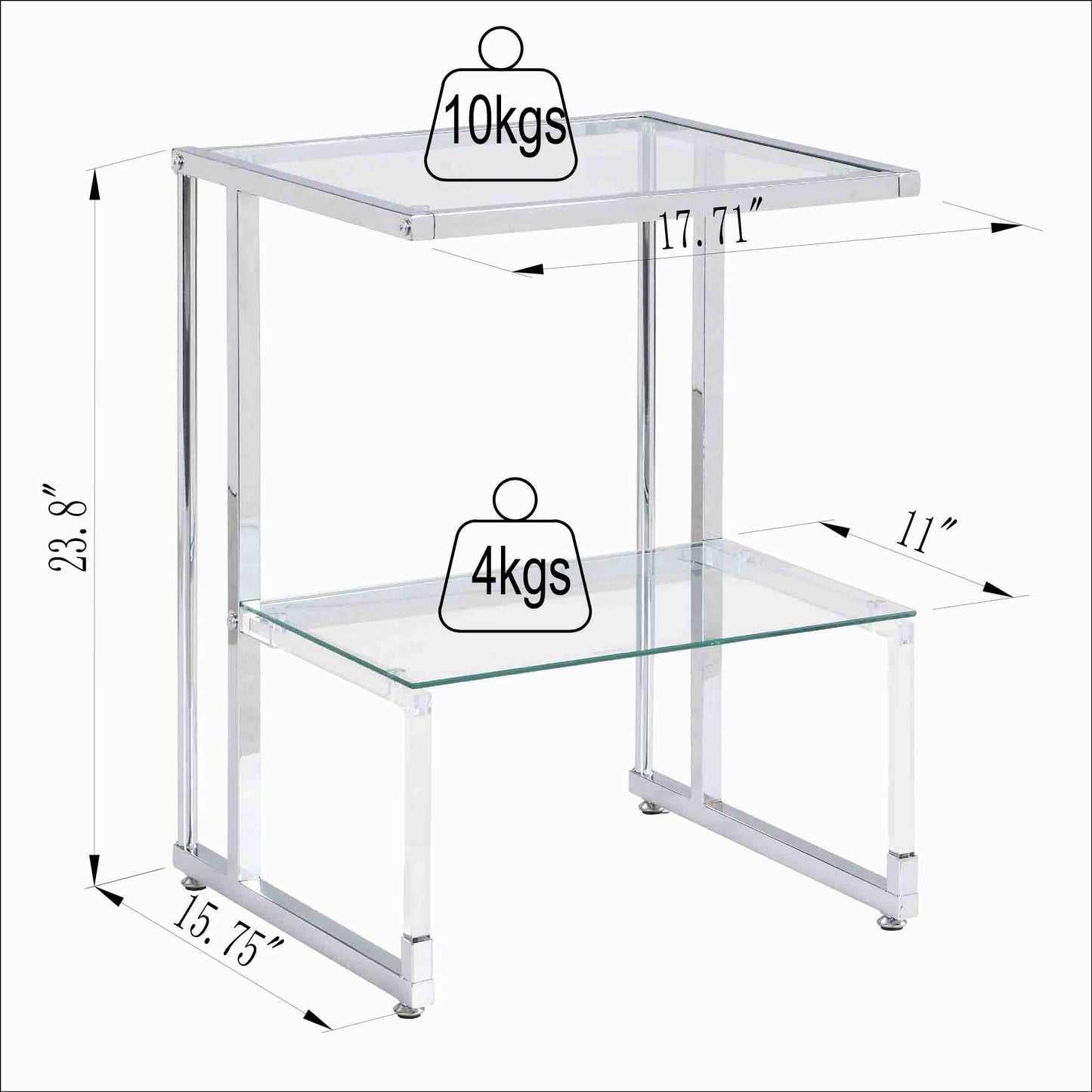 L-Shape 2-Tier Acrylic Glass End Table for Living Room&Bedroom_10