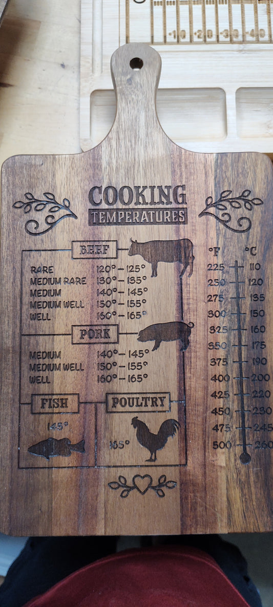 Engraved Cutting Board Paddle Shaped - Cooking Measurements Conversions - Wood - Cooking Gift