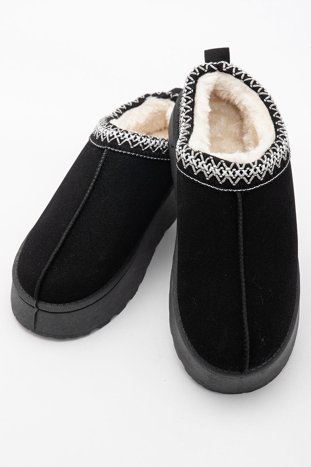 Black Contrast Print Suede Plush Lined Snow Boots