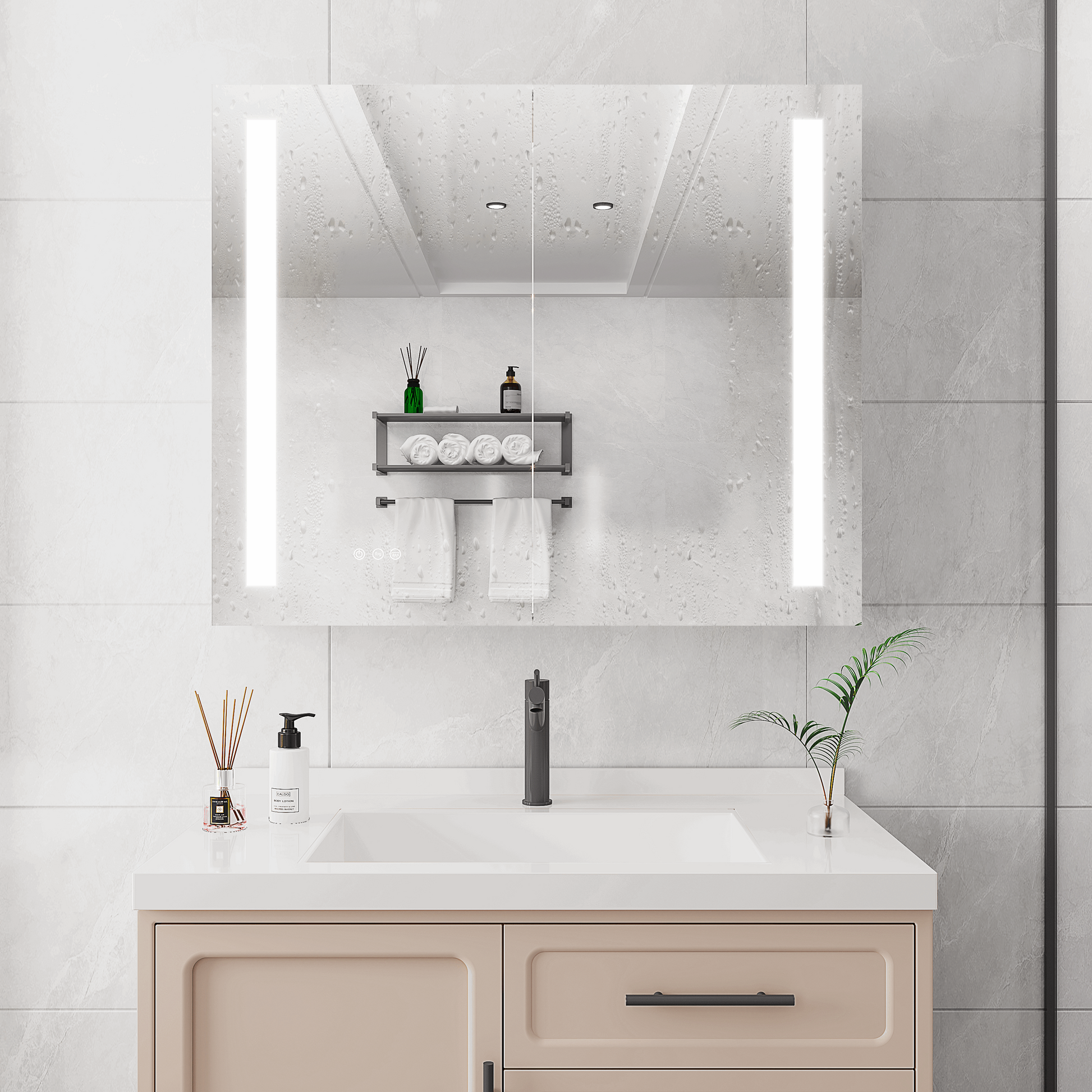 36 x 30 inch Medicine Cabinet with LED Vanity Mirror, Anti-Fog, Dimmable, Recessed or Surface Mount, Aluminum 3000K~6000K Lighted Double Door Bathroom Cabinet with Touch Switch