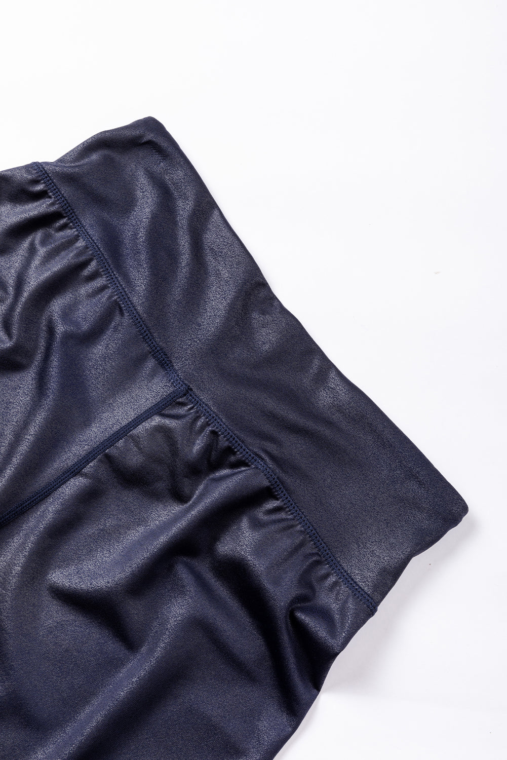 Body huggin Navy Blue Crossed Dip Waist Sleek Leather Leggings