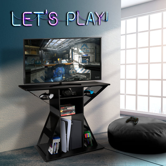 Gaming TV Stand, Holds your Consoles and Games, Built in Cable Management, 12 Storage Compartments