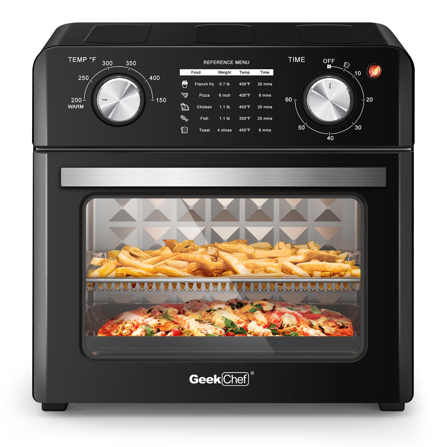 Geek Chef Air Fryer 10QT, Countertop Toaster Oven, 4 Slice Toaster Air Fryer Oven Warm, Broil, Toast, Bake, Air Fry, Oil-Free, Black Stainless Steel, Perfect for Countertop Ban on Amazon