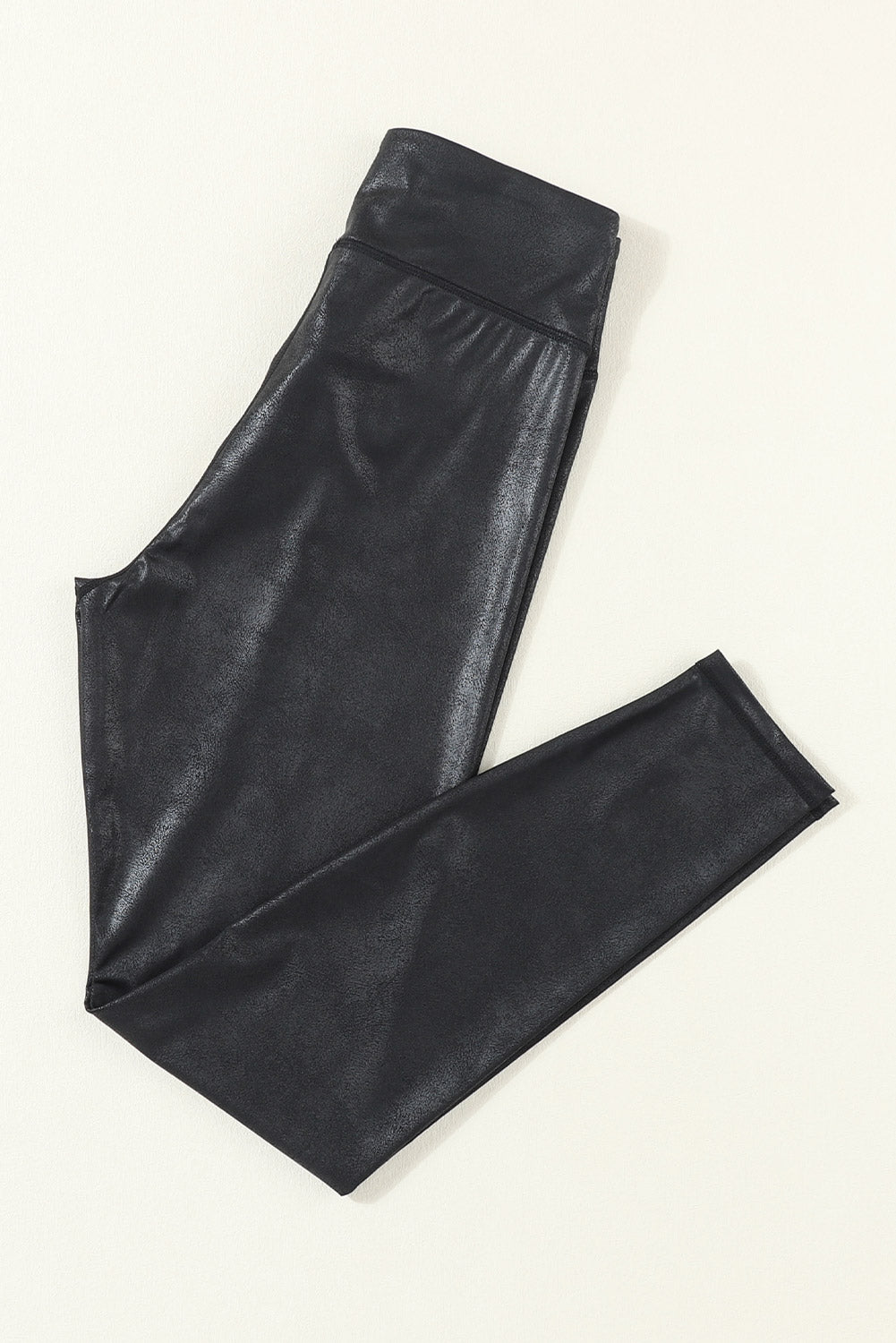 Body huggin Navy Blue Crossed Dip Waist Sleek Leather Leggings