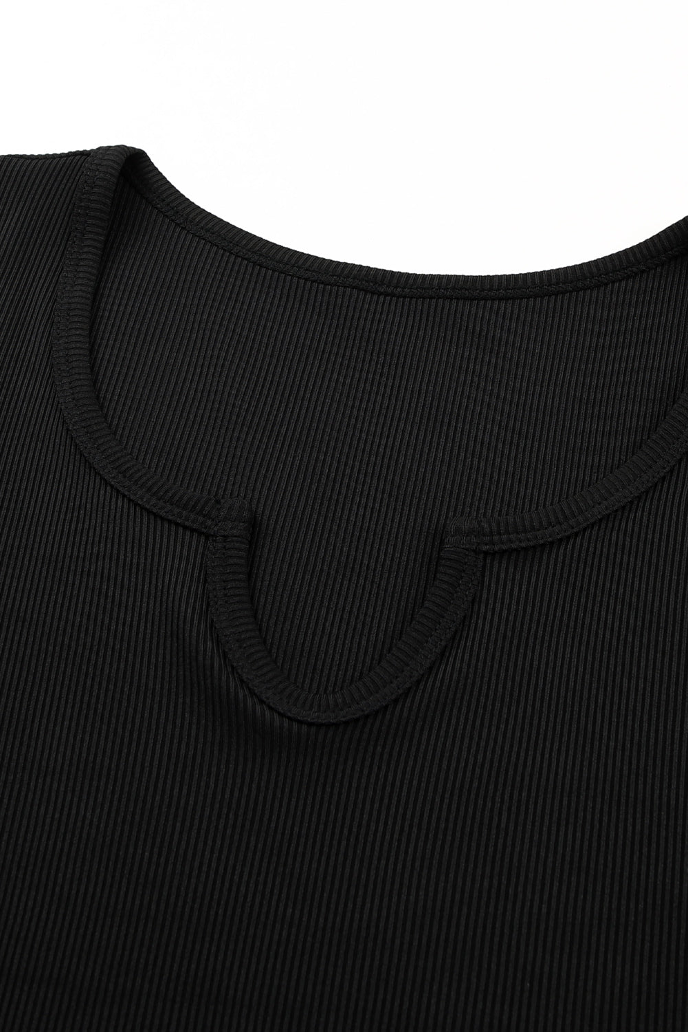 SEXY Black Split Neck Ribbed Knit Tank Top