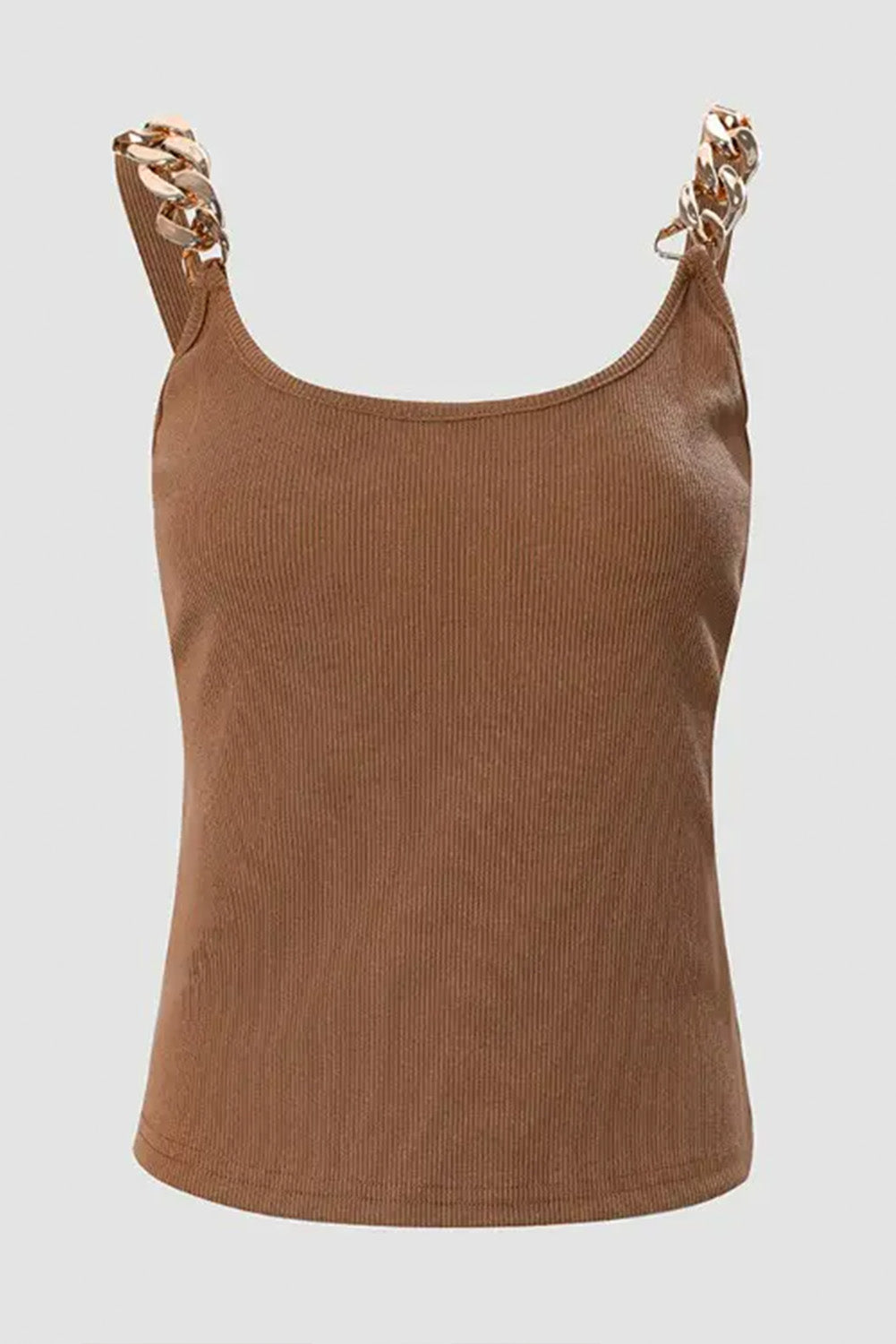 Make eyes turn with this Brown Gold Chain Straps Rib Knit Tank Top