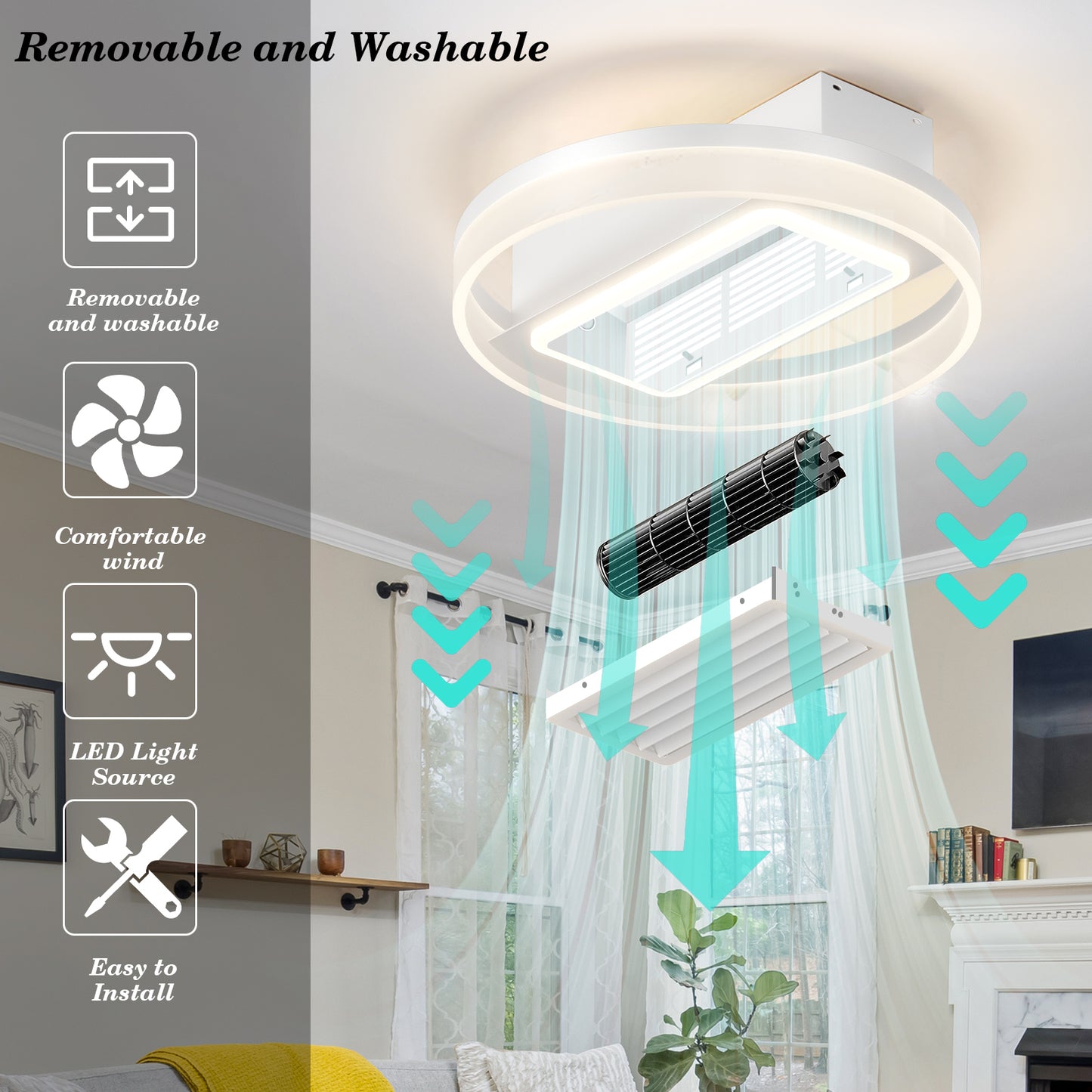 Bladeless Fan Lamp With Lights Dimmable LED