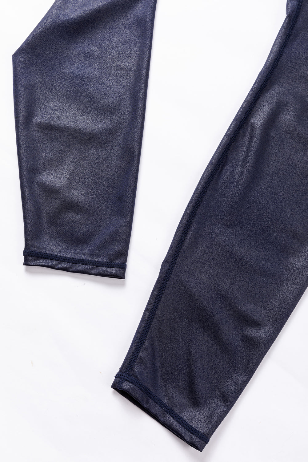 Body huggin Navy Blue Crossed Dip Waist Sleek Leather Leggings