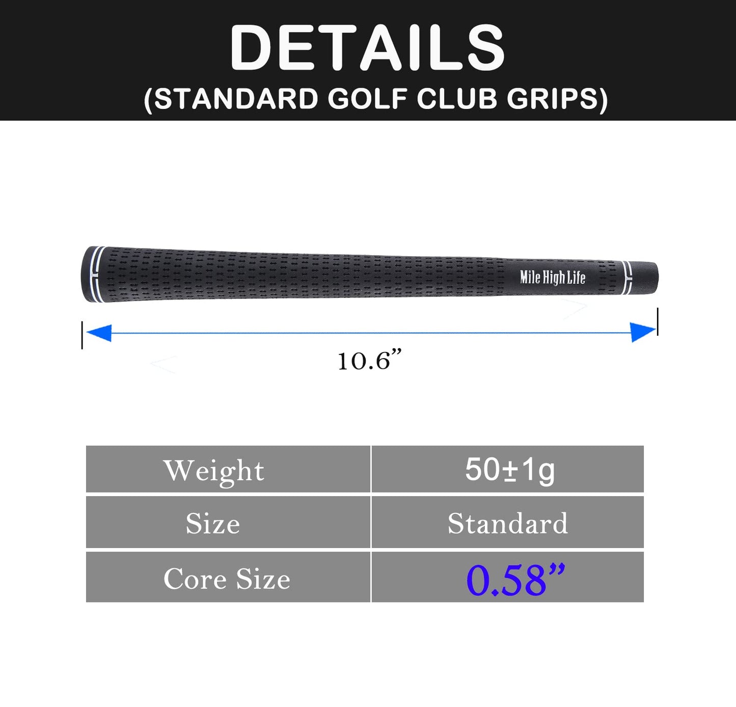 Mile High Life Golf Grips | Standard Golf Club Grips | 3 Pack or 13 Pack Golf Grips Bundle | Entry Level Rubber Golf Grip for Men, Women, Juniors