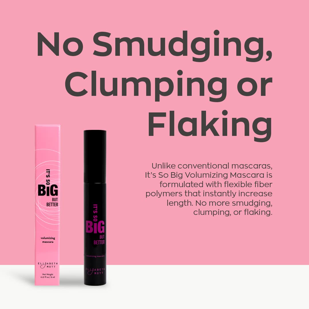 Turn heads with Cruelty-Free Black Volumizing Smudge Proof Mascara: Elizabeth Mott Mascara - Water-Resistant Liquid Lash Extending Tubing Mascara - No Clump, Flakes, Smudges