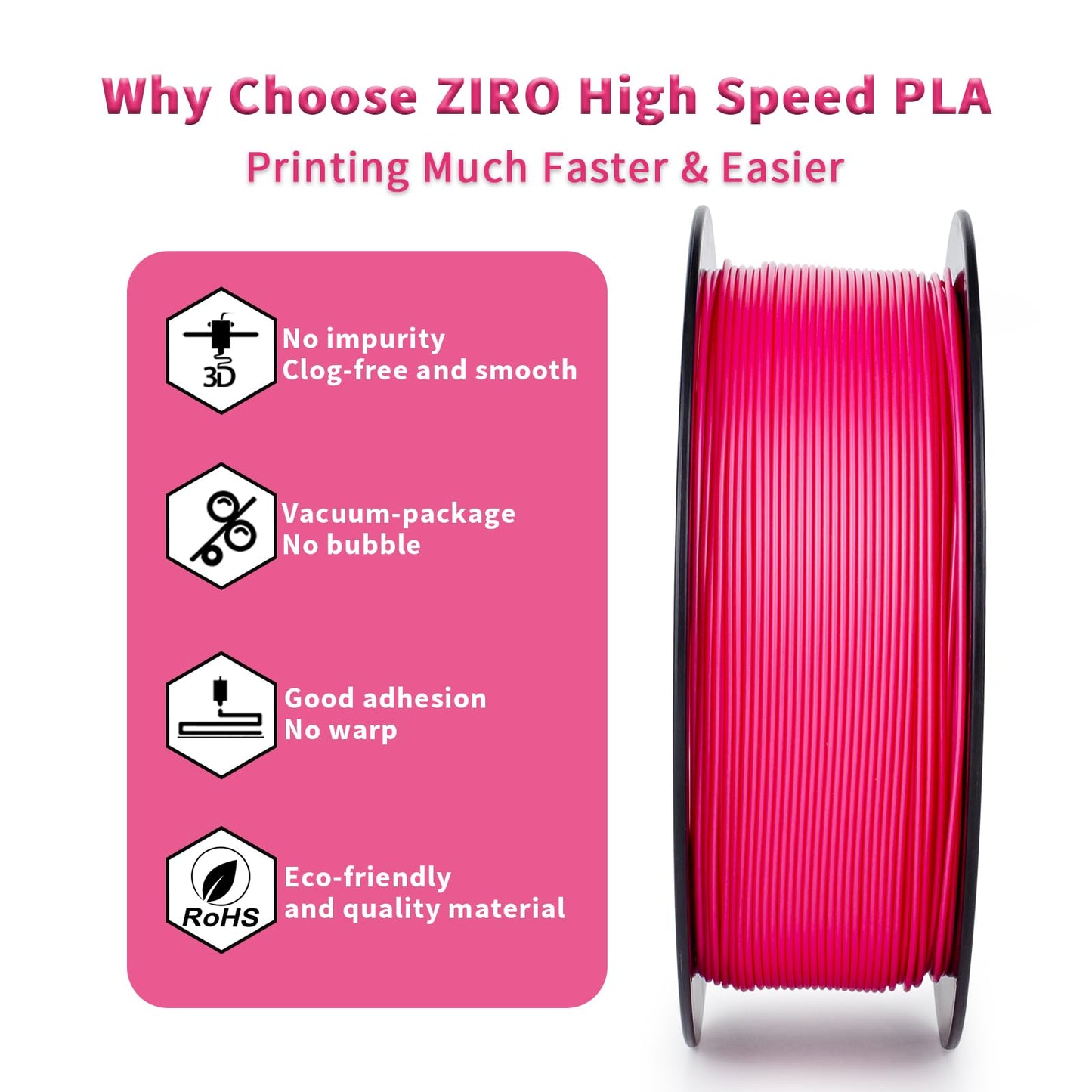 ZIRO High Speed Filament 1.75mm, Up to 600mm/s, HS-PLA Filament 1.75, Fast Printing Speedy PLA Filament, Dimensional Accuracy +/-0.03mm, Fit Most FDM 3D Printers, 3D Printing Rapid Spool, 1KG, Magenta