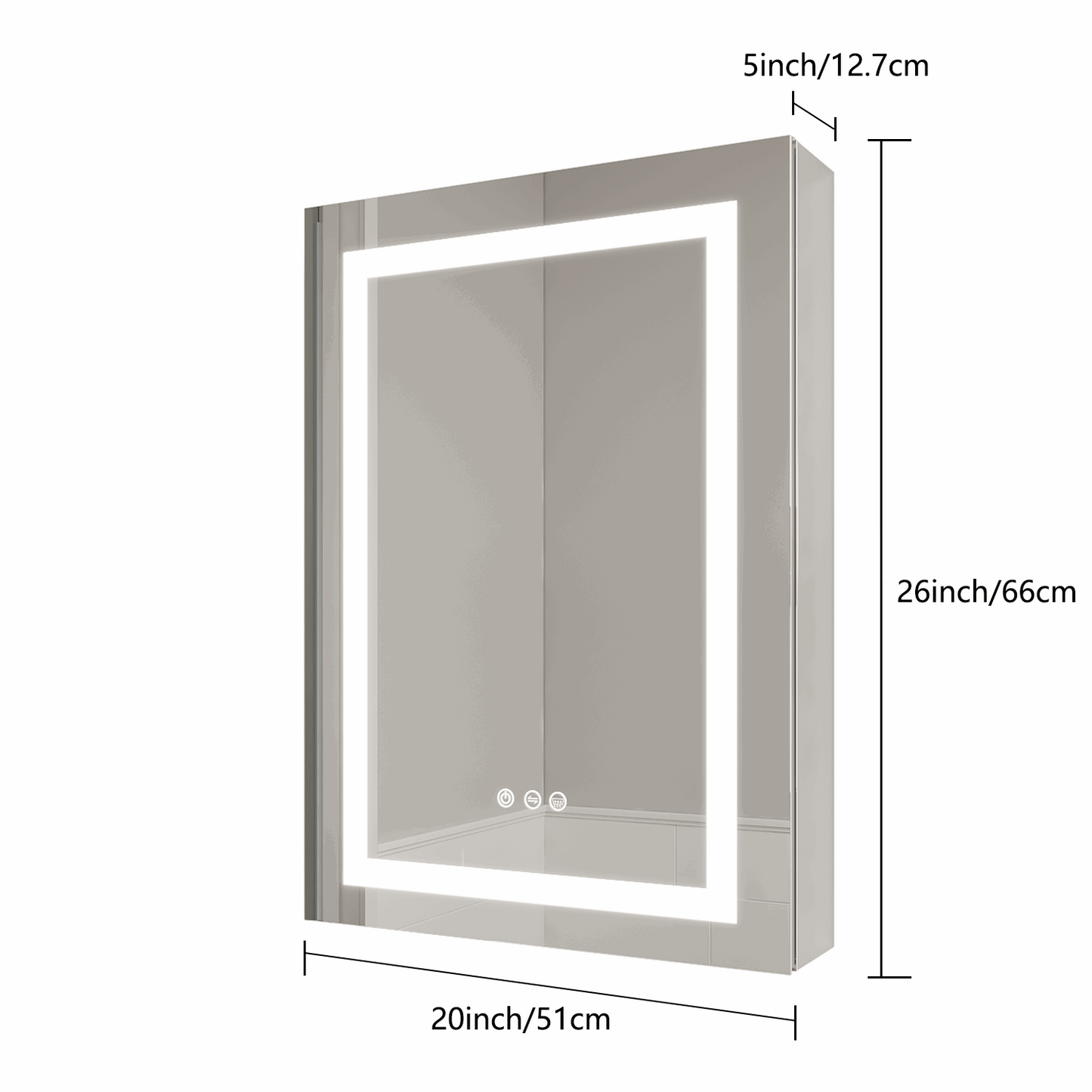26x20 inch Bathroom Medicine Cabinet with LED Mirror, Anti-Fog, Waterproof, 3000K~6000K Single Door Lighted Bathroom Cabinet with Touch Swich, Dimmable,Recessed or Surface Mount (Left Door)