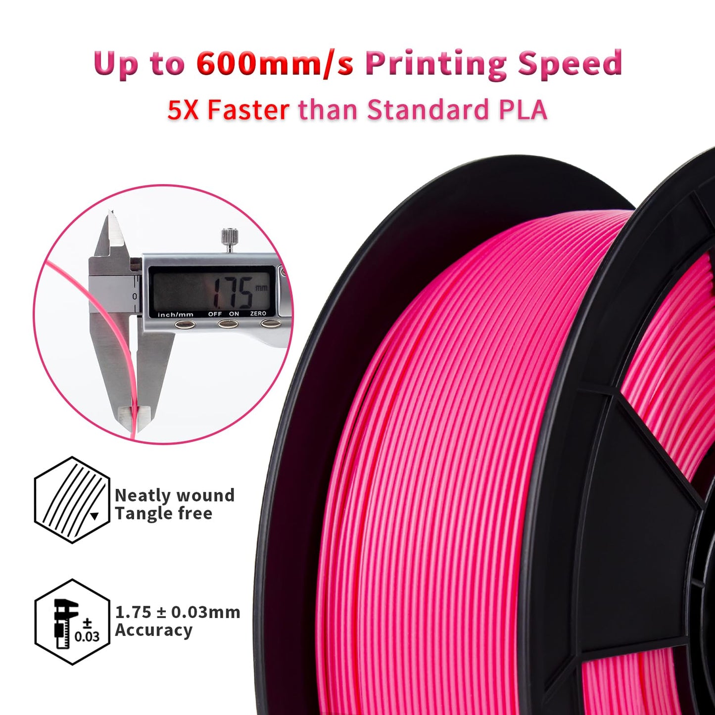 ZIRO High Speed Filament 1.75mm, Up to 600mm/s, HS-PLA Filament 1.75, Fast Printing Speedy PLA Filament, Dimensional Accuracy +/-0.03mm, Fit Most FDM 3D Printers, 3D Printing Rapid Spool, 1KG, Magenta