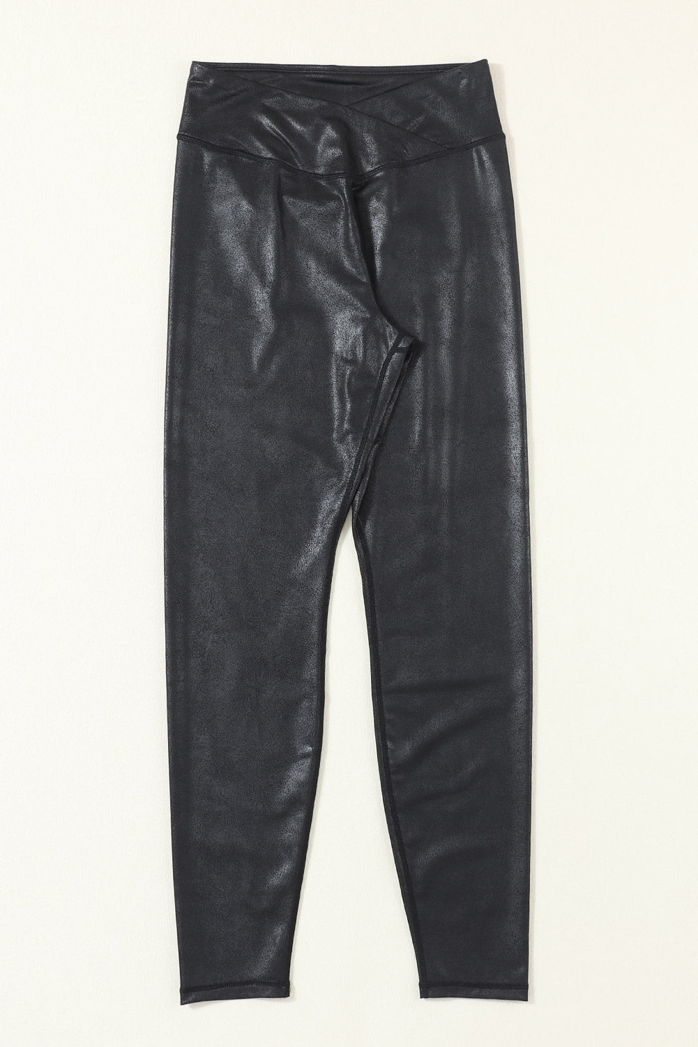 Body huggin Navy Blue Crossed Dip Waist Sleek Leather Leggings