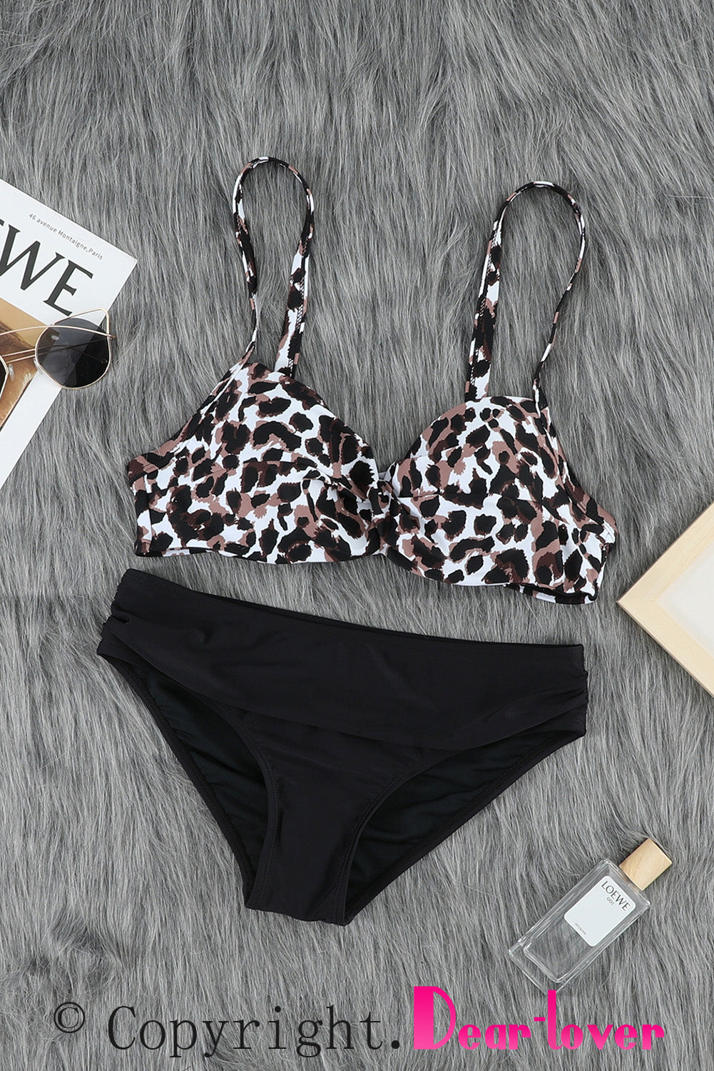 HOT and SEXY Black Twisted Bust Leopard Bikini Set