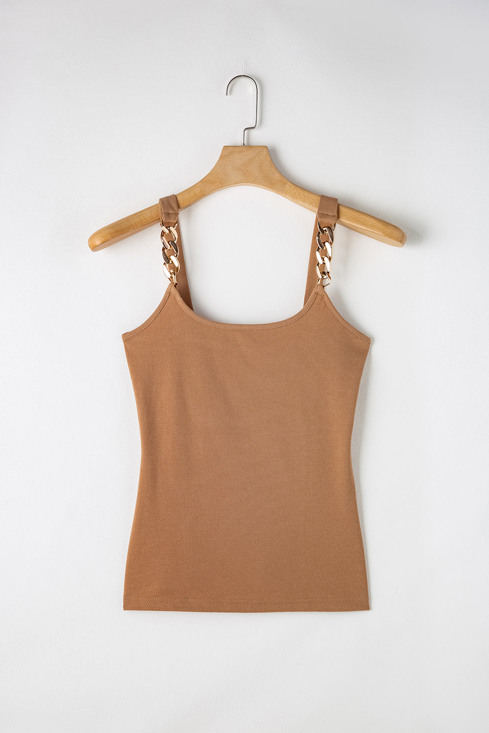 Make eyes turn with this Brown Gold Chain Straps Rib Knit Tank Top