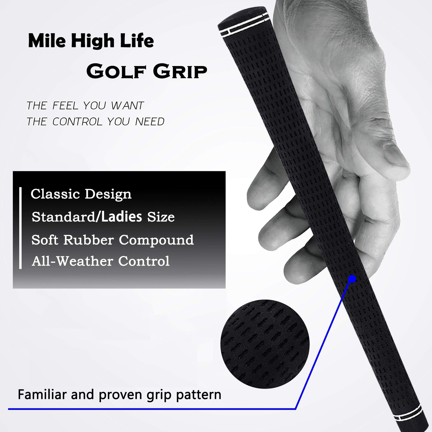 Mile High Life Golf Grips | Standard Golf Club Grips | 3 Pack or 13 Pack Golf Grips Bundle | Entry Level Rubber Golf Grip for Men, Women, Juniors