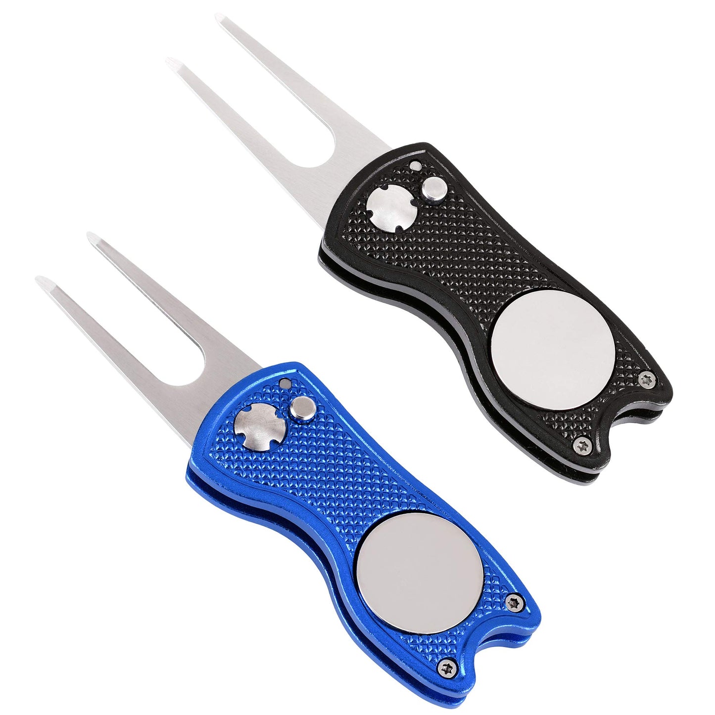 Mile High Life 4 Pieces Golf Divot Repair Tool w Magnetic Golf Ball Marker | All Metal Foldable Divot Tool w Pop-up Button | Golf Accessories for Men