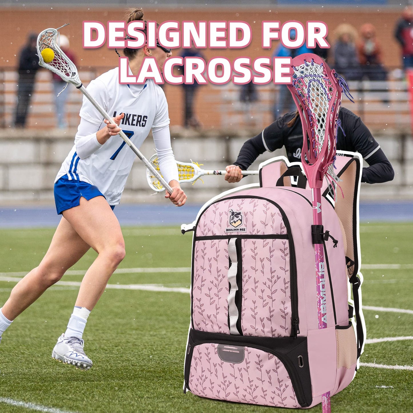 BOULDER BEE | Lacrosse Backpack | Lacrosse Bags with Stick Holders | Field Hockey Bag | Lacrosse Gift for Women
