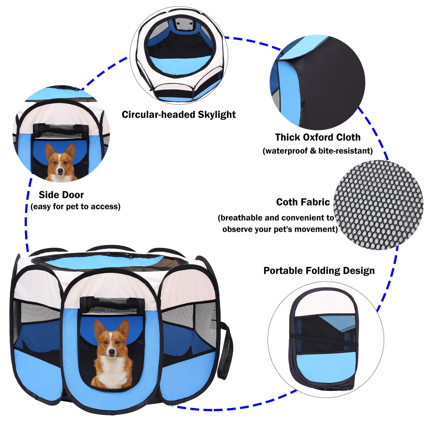 Mile High Life | Foldable Dog Playpen | Portable Dog Crate w Removable Shade Cover | Dog Kennel Indoor/Outdoor w Carry Case | Pen Tent for Dog/Cat/Rabbit