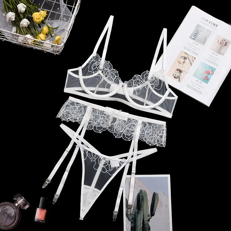 Mesh Strap Sexy Lingerie Three-piece Set