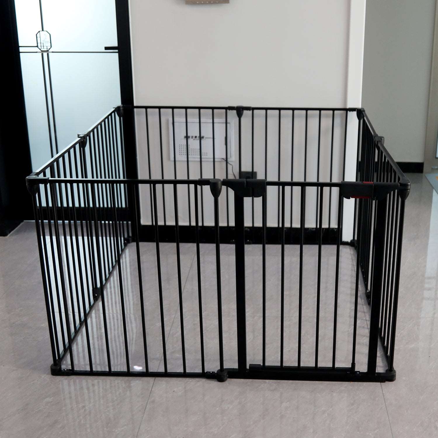 200" Adjustable Safety Gate 8 Panels Play Yard Metal Doorways Fireplace Fence Christmas Tree Fence Gate for House Stairs Gate prohibited area fence