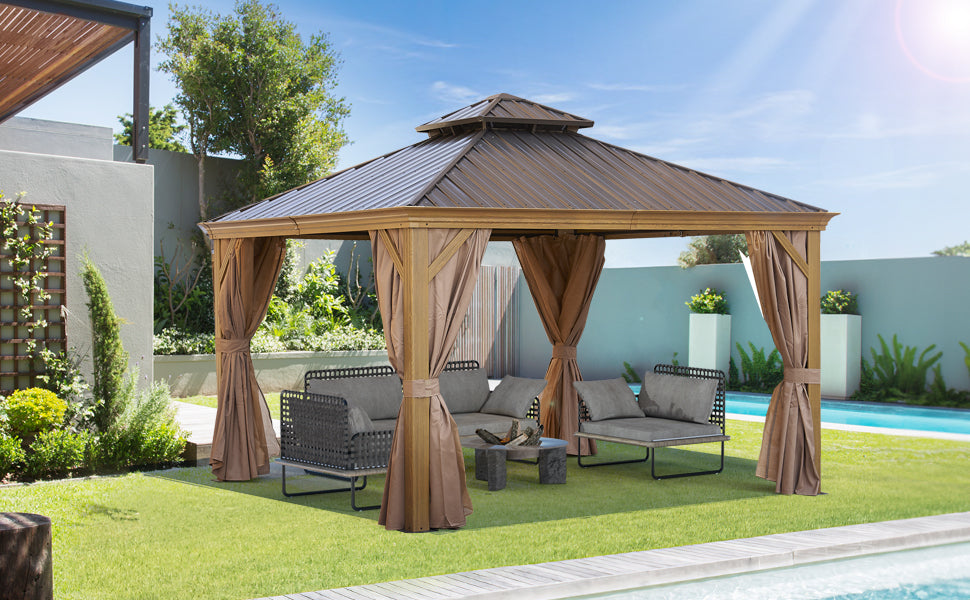 12*12FT patic gazebo,alu gazebo with steel canopy,Outdoor Permanent Hardtop Gazebo Canopy for Patio, Garden, Backyard