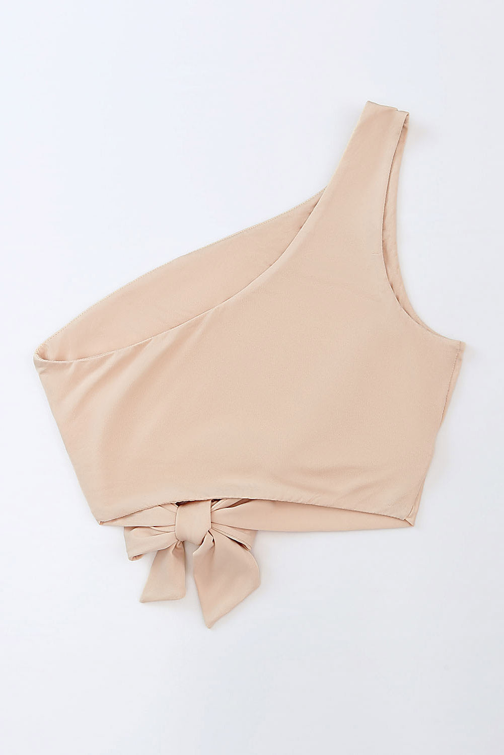 Nude Female Boulder Holder Casual Sleeveless One Shoulder Tie Front Crop Top