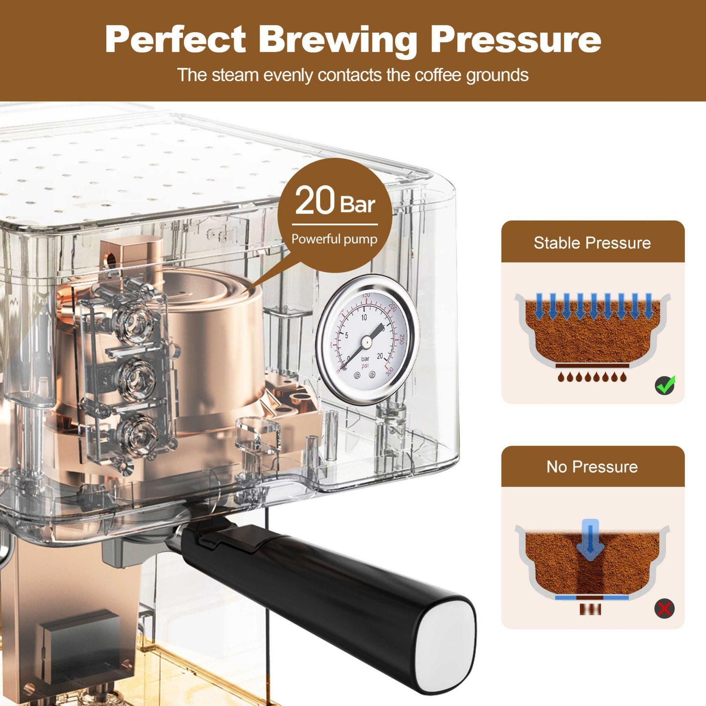 Espresso Machine 20 Bar Pump Pressure Cappuccino latte  with ESE POD filter&Milk Frother Steam Wand&thermometer, 1.5L Water Tank, Stainless steel Espresso Complimentary ESE Filter Ban on Amazon