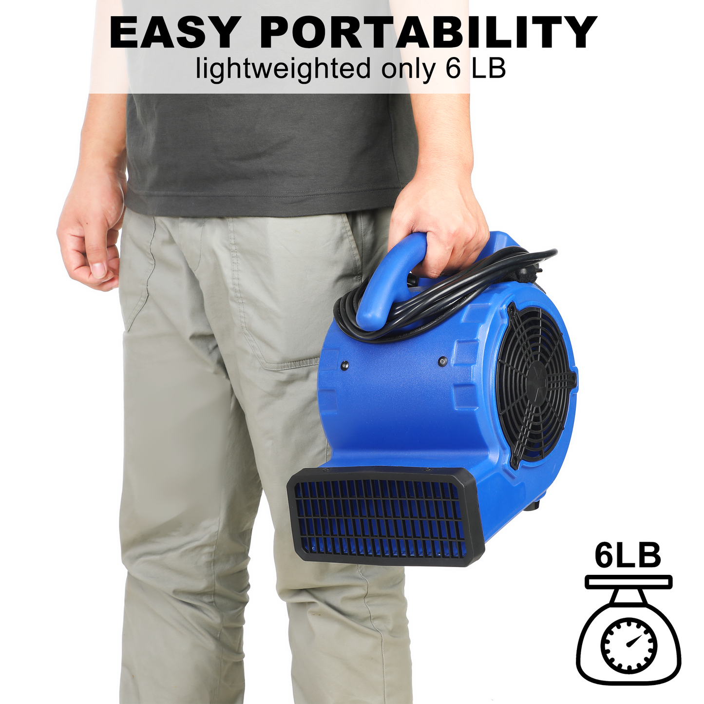 Simple Deluxe Air Mover, 305 CFM Mini Floor Blower Fan for Water Damage, Blue, 12 Inch