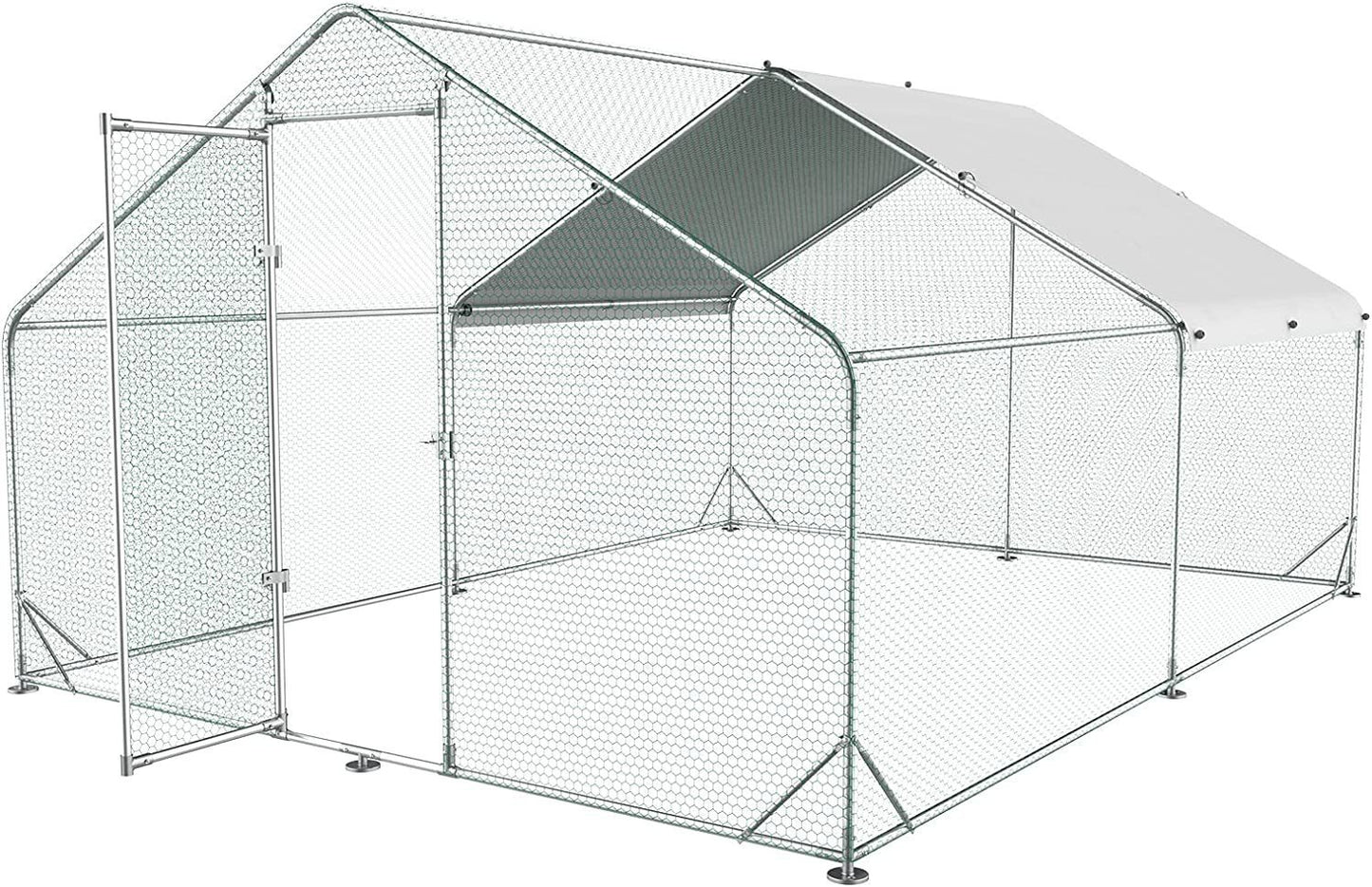 Large Metal Chicken Coop Walk-in Poultry Cage Hen Run House Rabbits Habitat Cage Spire Shaped Coop with Waterproof and Anti-Ultraviolet Cover (13.1' L x 9.8' W x 6.4' H)