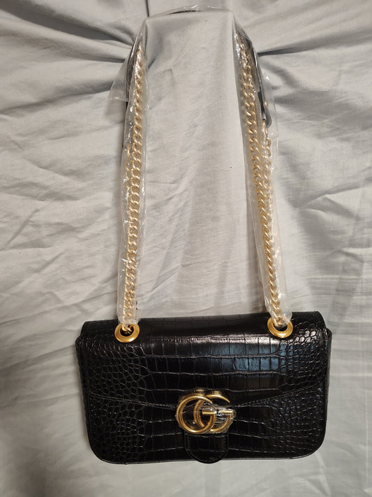 INSPIRED BY: Gucci Vintage Black Crocodile Flap Women's Shoulder Bag