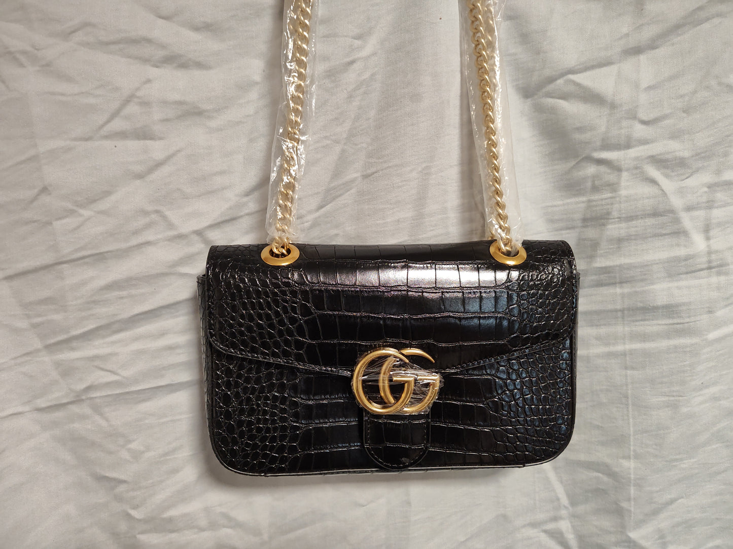 INSPIRED BY: Gucci Vintage Black Crocodile Flap Women's Shoulder Bag