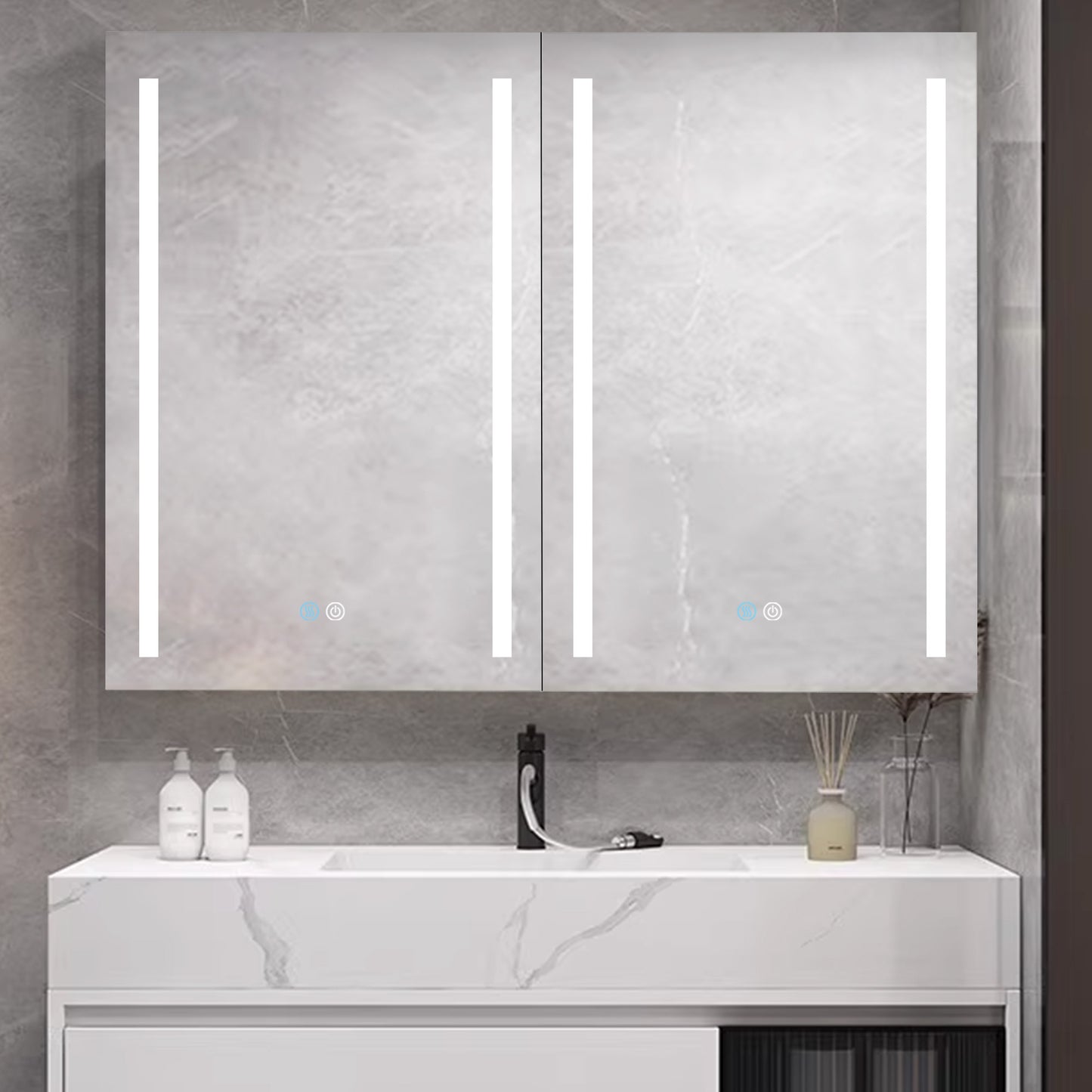 40x30 Inch LED Bathroom Medicine Cabinet Surface Mount Double Door Lighted Medicine Cabinet, Medicine Cabinets for Bathroom with Mirror Defogging, Dimmer White