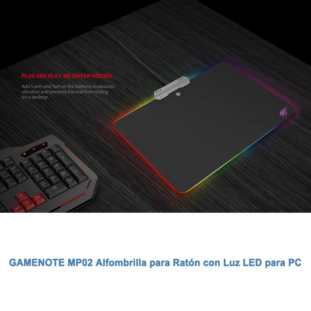 MP02 LED PC light mouse pad, USB cable mouse pad, 10 color modes, non-slip, touch button